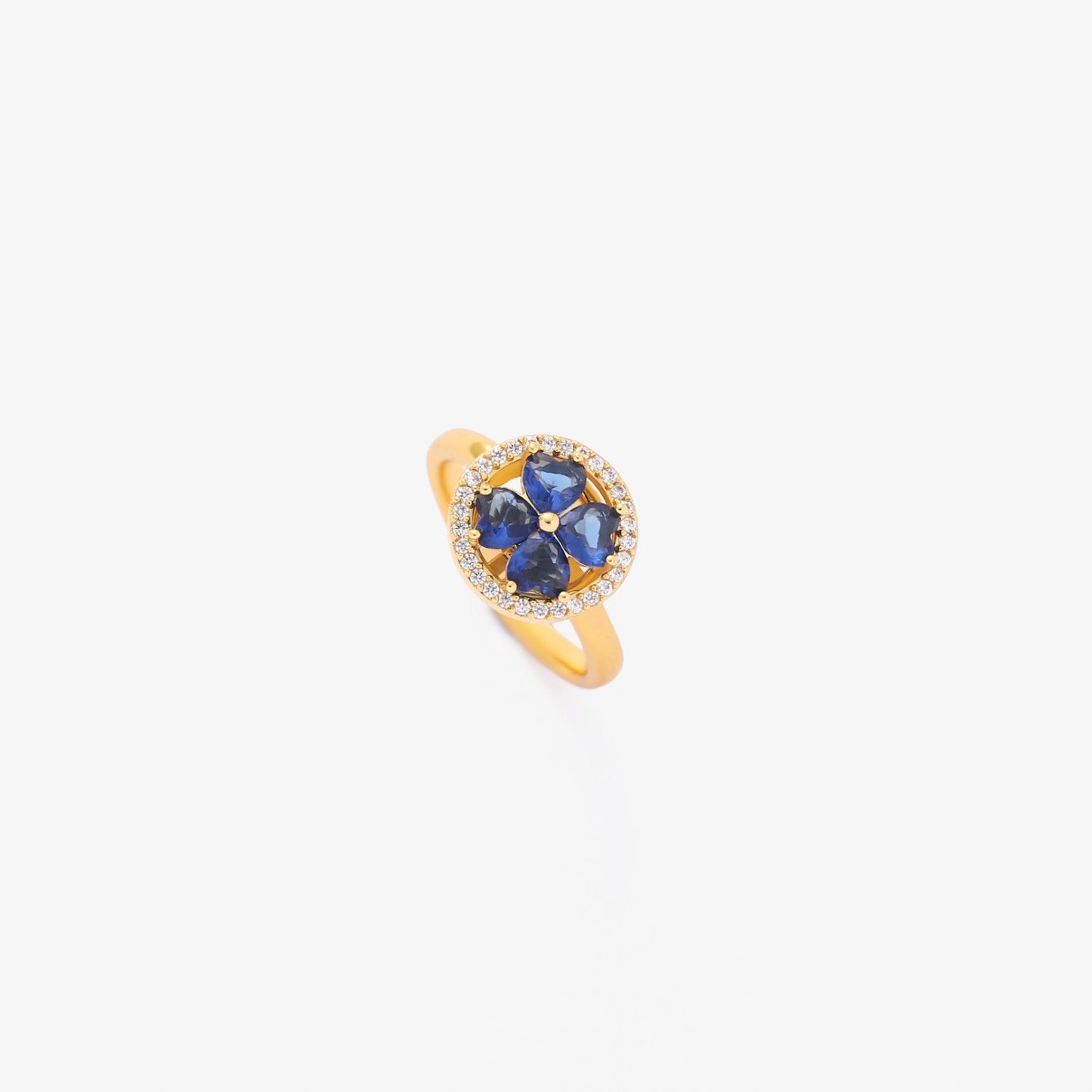 金のサファイア花柄リング