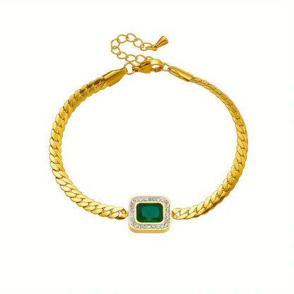 金のエメラルドチェーンブレスレット