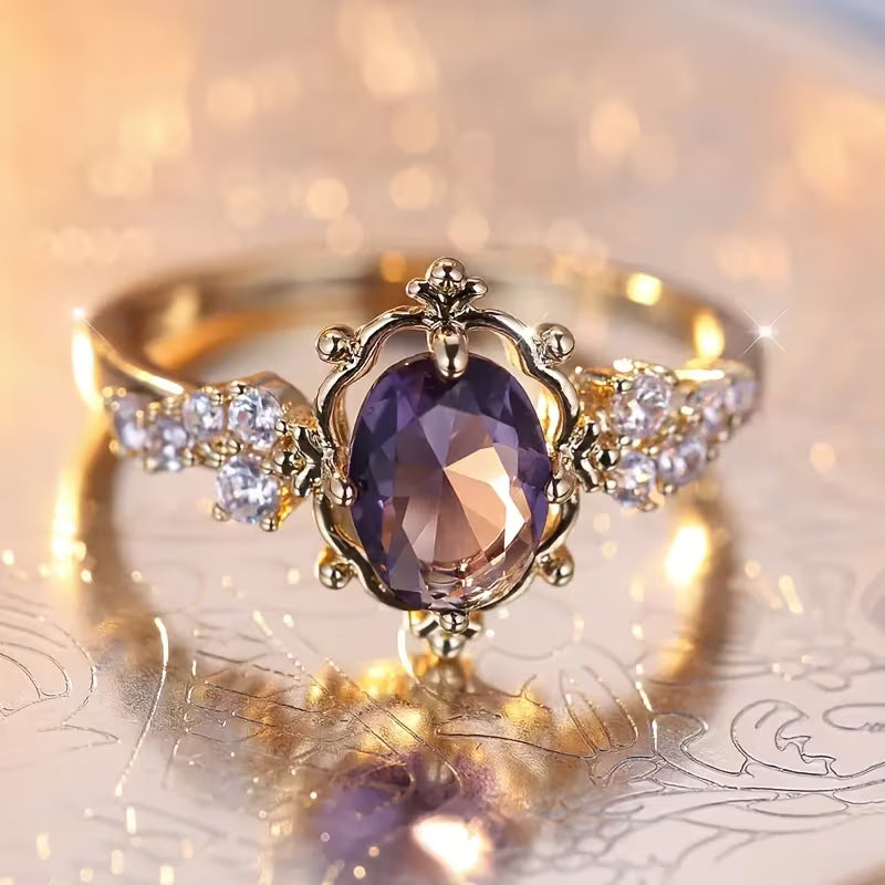 金のアメジスト プリンセスリング