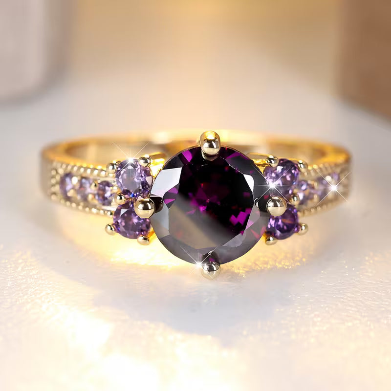 金色のアメジストアクセントリング