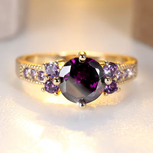 金色のアメジストアクセントリング