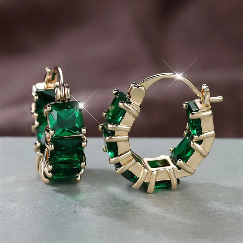 ゴールド エメラルド チャンクフープピアス