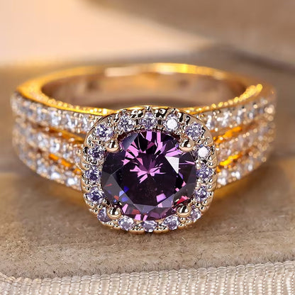 金のアメジスト・ヘイロー・リング