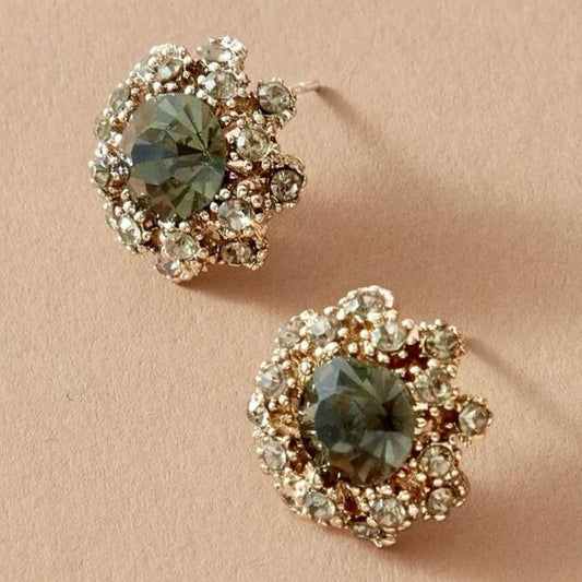 緑色の光沢のある丸いヴィンテージピアス
