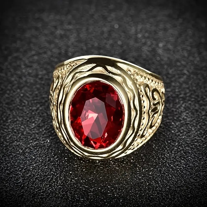 金のルビー彫刻入りリング