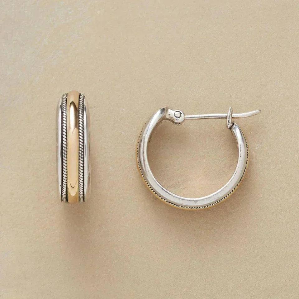 ヴィンテージ ゴールドライン シルバーフープピアス