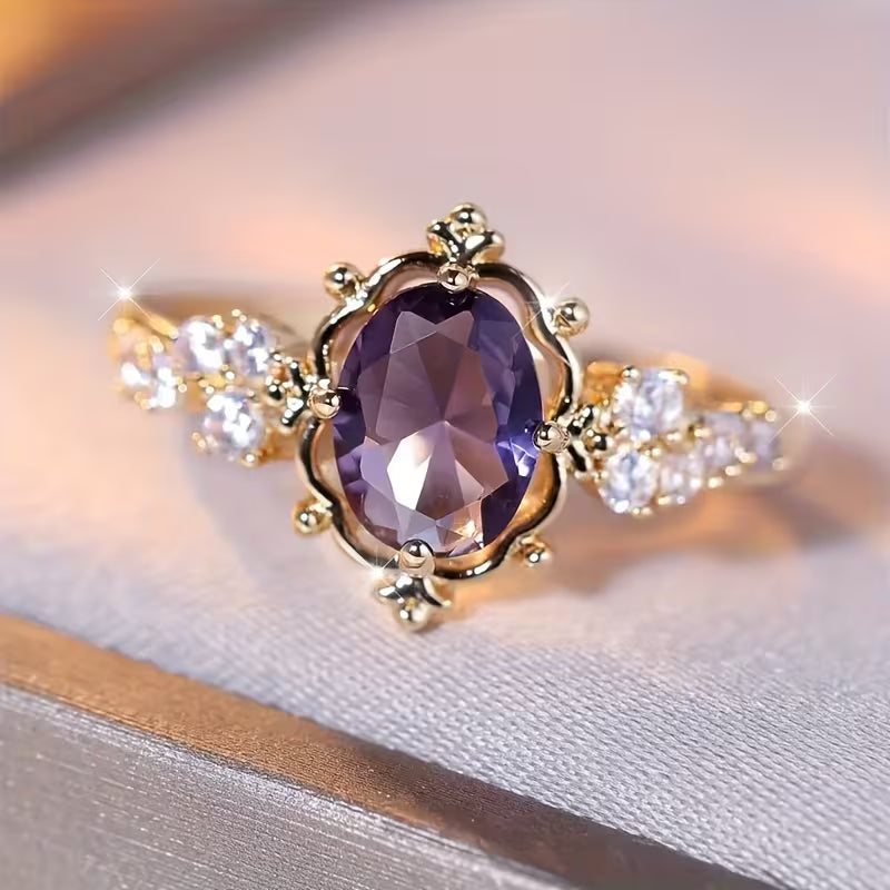 金のアメジスト プリンセスリング
