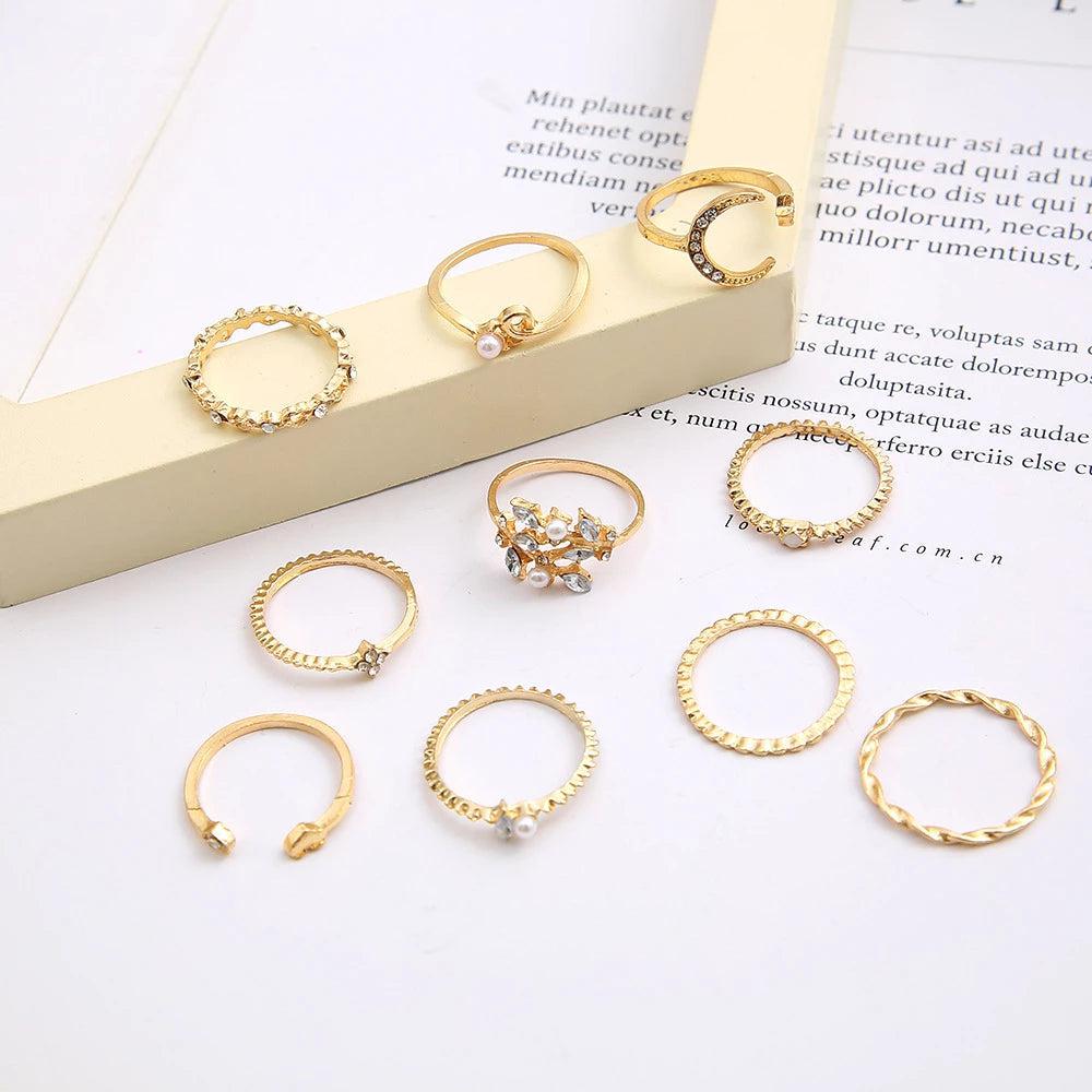 10点セット ボヘミアン風 銀メッキと金メッキのリング