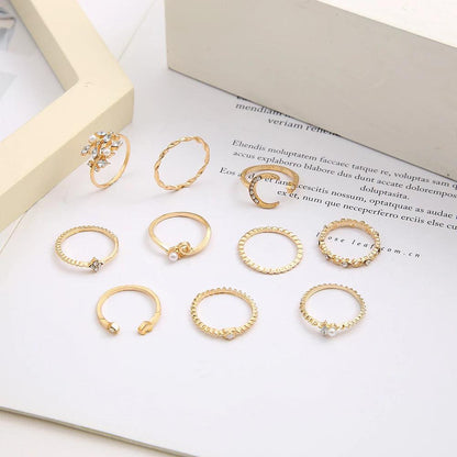 10点セット ボヘミアン風 銀メッキと金メッキのリング