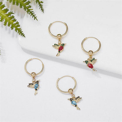 限定版 ジルコニアインレイ付き 飛翔ハミングバードのイヤリング