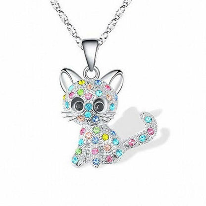 銀色の子猫とカラージルコニアのネックレス
