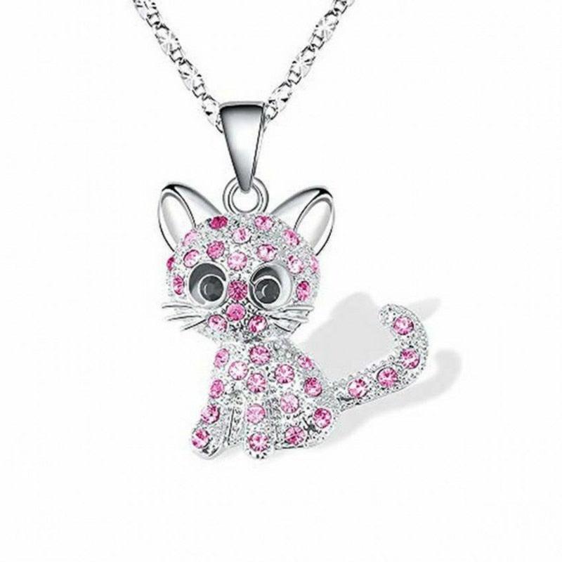 銀色の子猫とカラージルコニアのネックレス