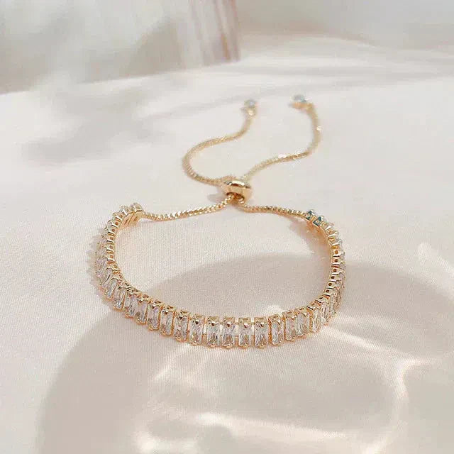 調節可能なゴールド＆シルバーのキュービックジルコニア ブレスレット