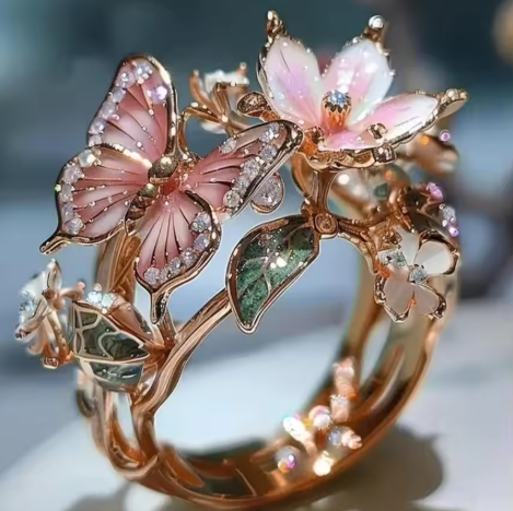 ヴィンテージ金色のプリフディダナス花モチーフリング