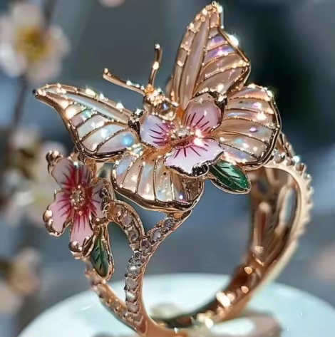 ヴィンテージ金色のプリフディダナス花モチーフリング