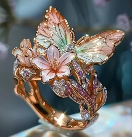 ヴィンテージ金色のプリフディダナス花モチーフリング