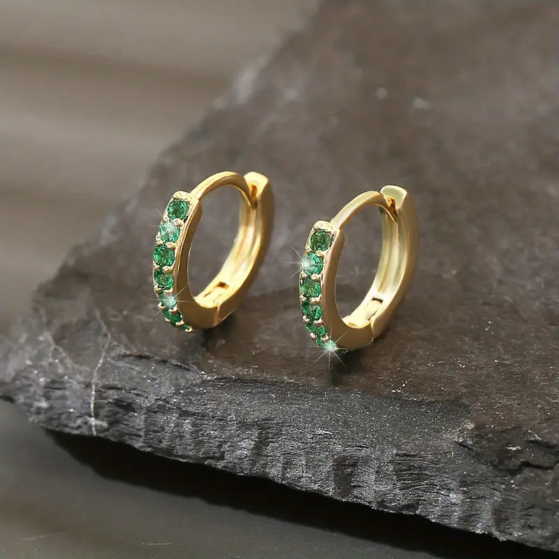 ゴールド エメラルド フープピアス
