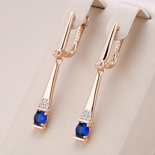 金色の青いクリスタル ペンダント付きピアス