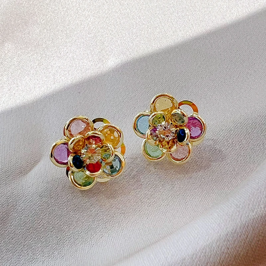 エレガントでカラフルなクリスタルの花のイヤリング